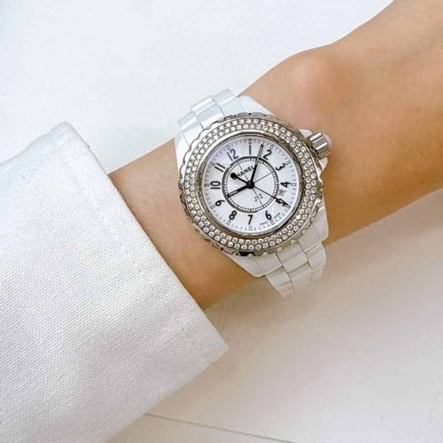 CHANEL - 白色J12陶瓷雙鑽圈機械手錶╻38mm-3