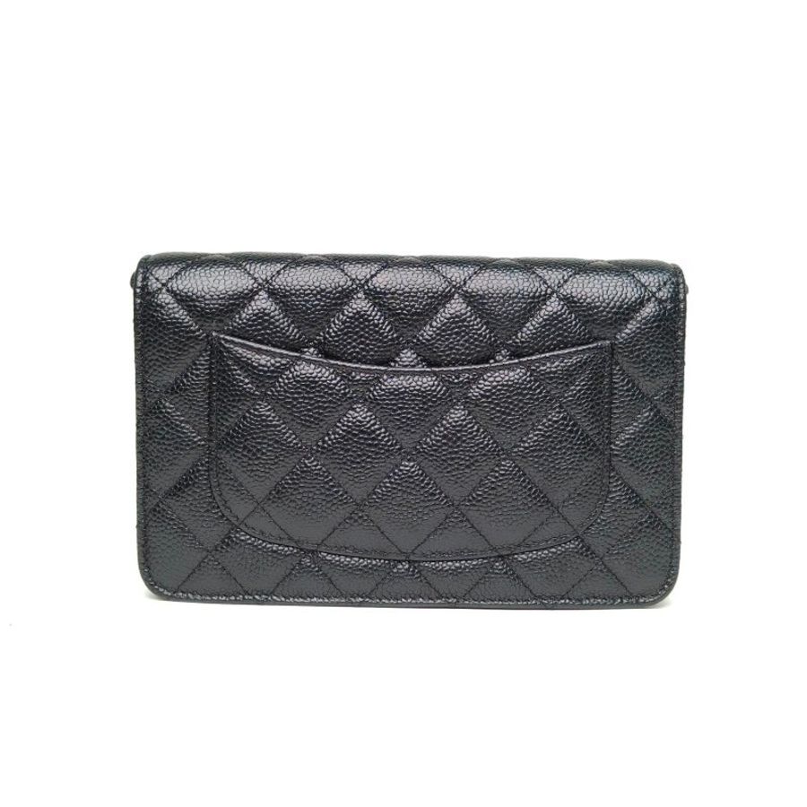 CHANEL CFWOC19黑色荔枝牛皮晶片開金扣肩背包-2