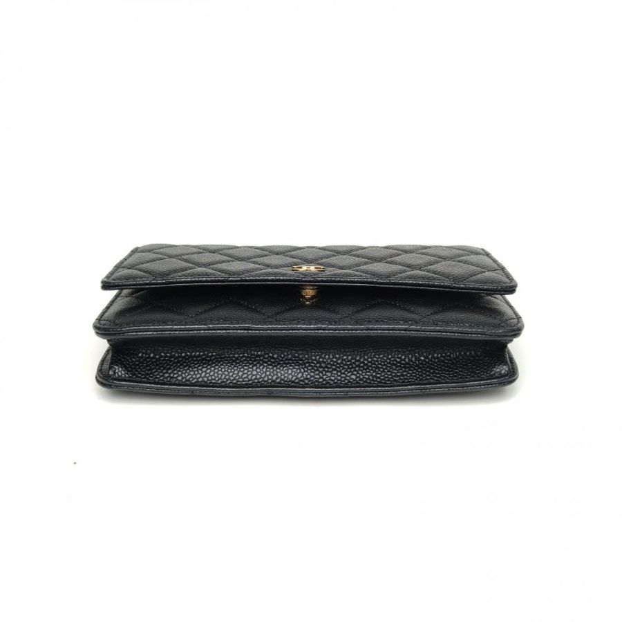 CHANEL CFWOC19黑色荔枝牛皮晶片開金扣肩背包-4
