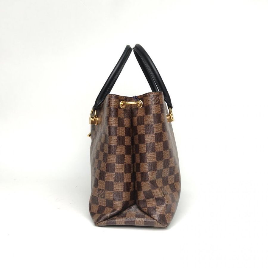 LOUIS VUITTON RIVERSIDE手提包樹脂LOGO掛件棕色棋盤格PVC肩背包-1