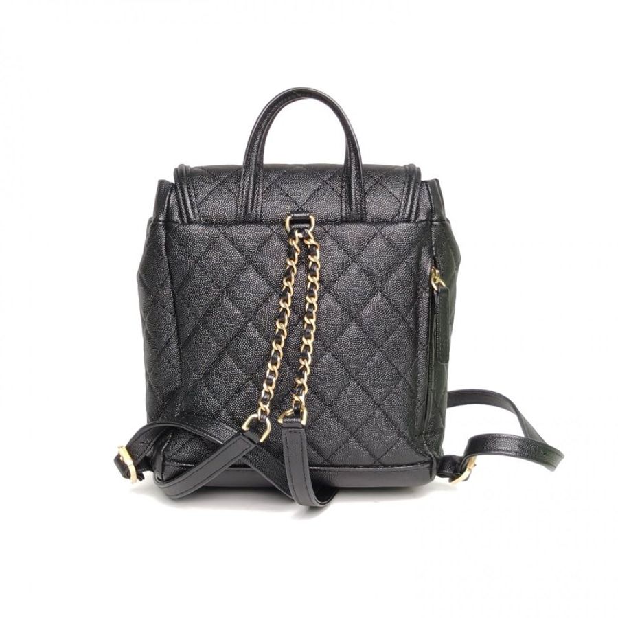 CHANEL 黑色荔枝牛皮28開金扣Vanity雙肩包大LOGO菱格紋肩背包-2
