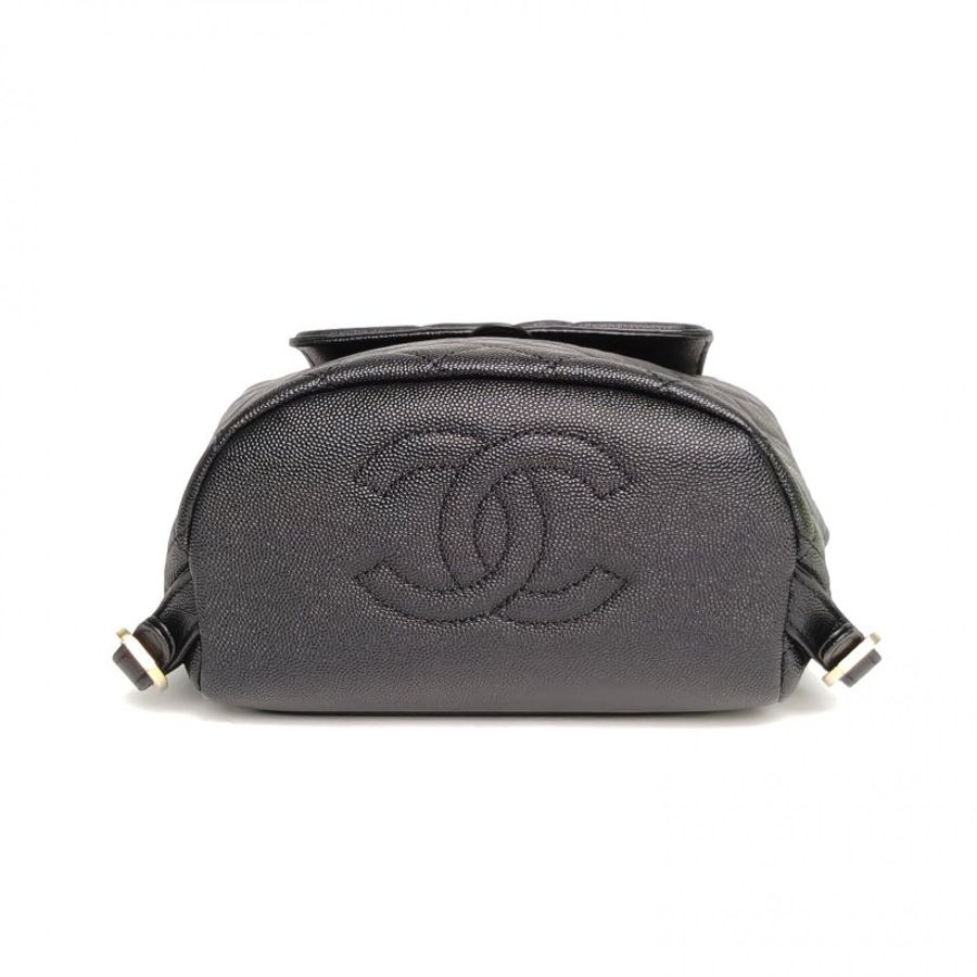 CHANEL 黑色荔枝牛皮28開金扣Vanity雙肩包大LOGO菱格紋肩背包-4