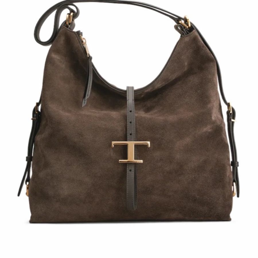 Tod's 女士 T Timeless 中號絨面革單肩包均碼碼35cm*15cm*35cm-0