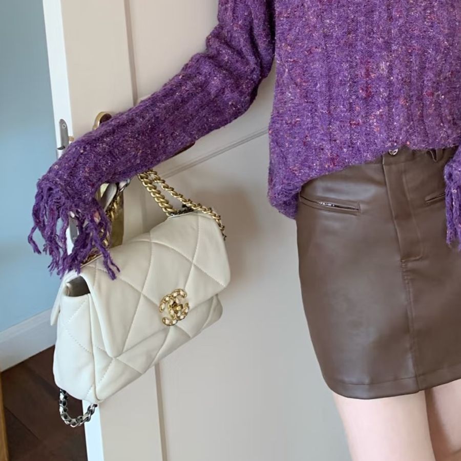 CHANEL香奈兒 白色小號19bag🪿🪿黑金白鏈美滋滋的-9