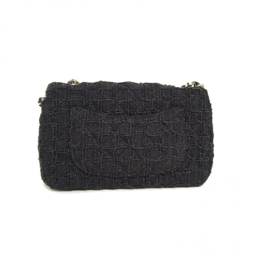 CHANEL CF口蓋包大Mini20黑色毛呢31開金扣肩背包-2