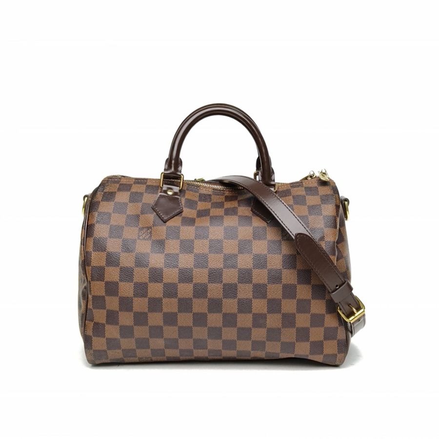 LOUIS VUITTON Speedy30配肩帶棕色棋盤格PVC2012-0