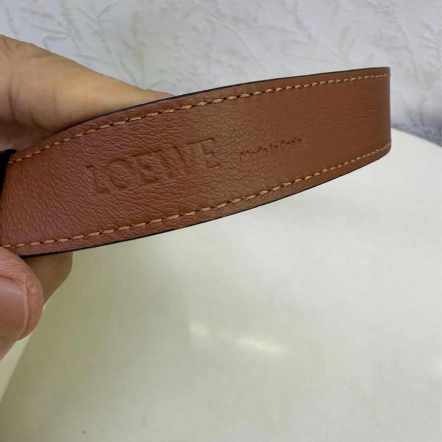 LOEWE焦糖色牛皮拚藍/米白帆布 hobo anagram 兩用包-4