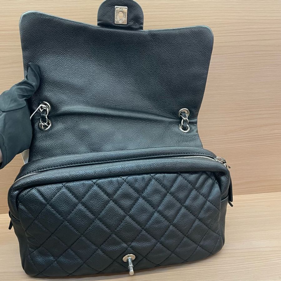 Chanel CF黑银荔枝皮 雙拉鏈 單肩斜挎鏈條包2015年 20開 有塵袋 無卡無盒子 尺寸底長30*高15*-10