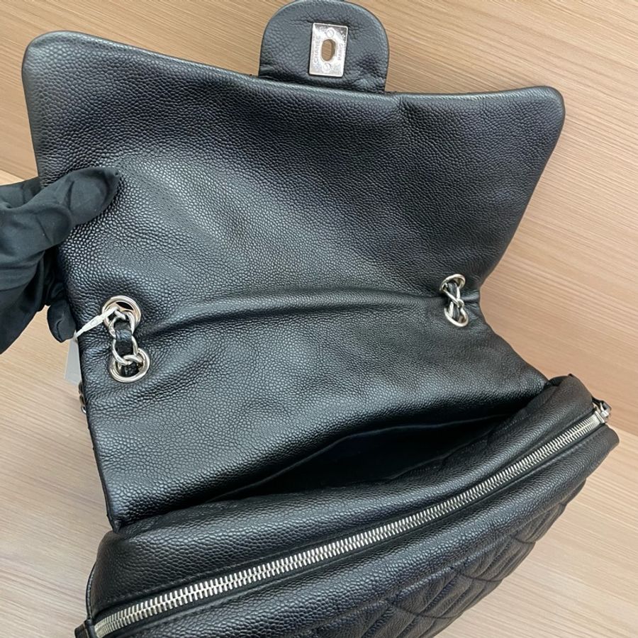 Chanel CF黑银荔枝皮 雙拉鏈 單肩斜挎鏈條包2015年 20開 有塵袋 無卡無盒子 尺寸底長30*高15*-11