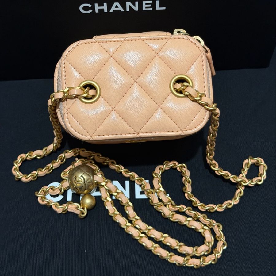 【96新 ✨ 全網最低價!】Chanel 香奈兒 裸粉色 羊皮 金球 小盒子 化妝盒 (大全套可送禮❗️)-5