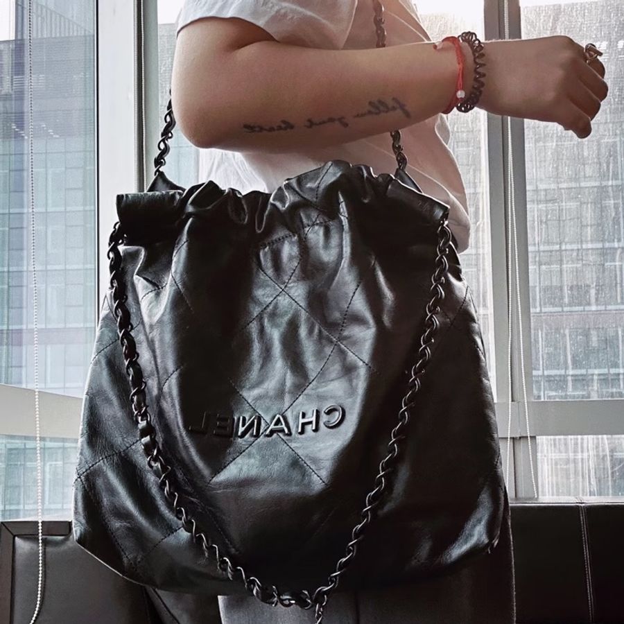 CHANEL香奈兒22bag SoBlack中號芯片款 24年閒置-18