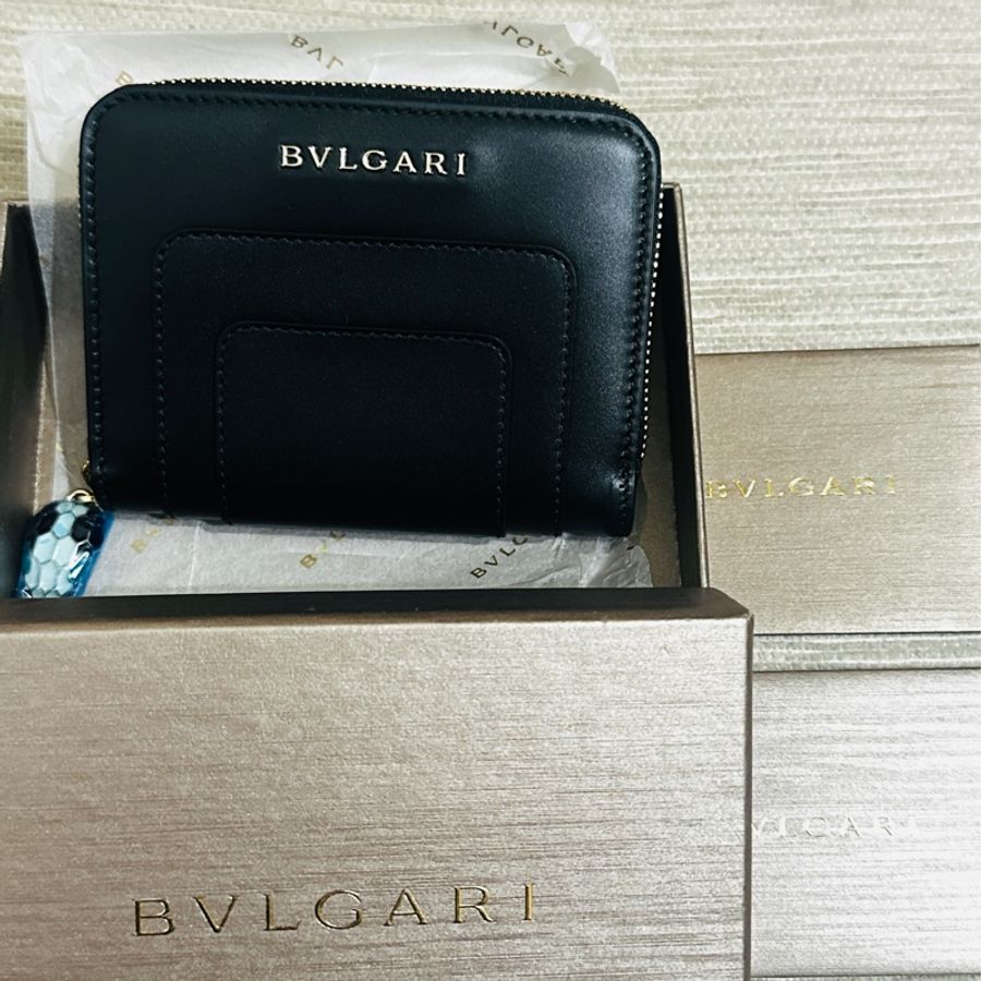 BVLGARI 寶格麗 Serpenti蛇頭短夾 零錢包 黑色卡片夾層-3
