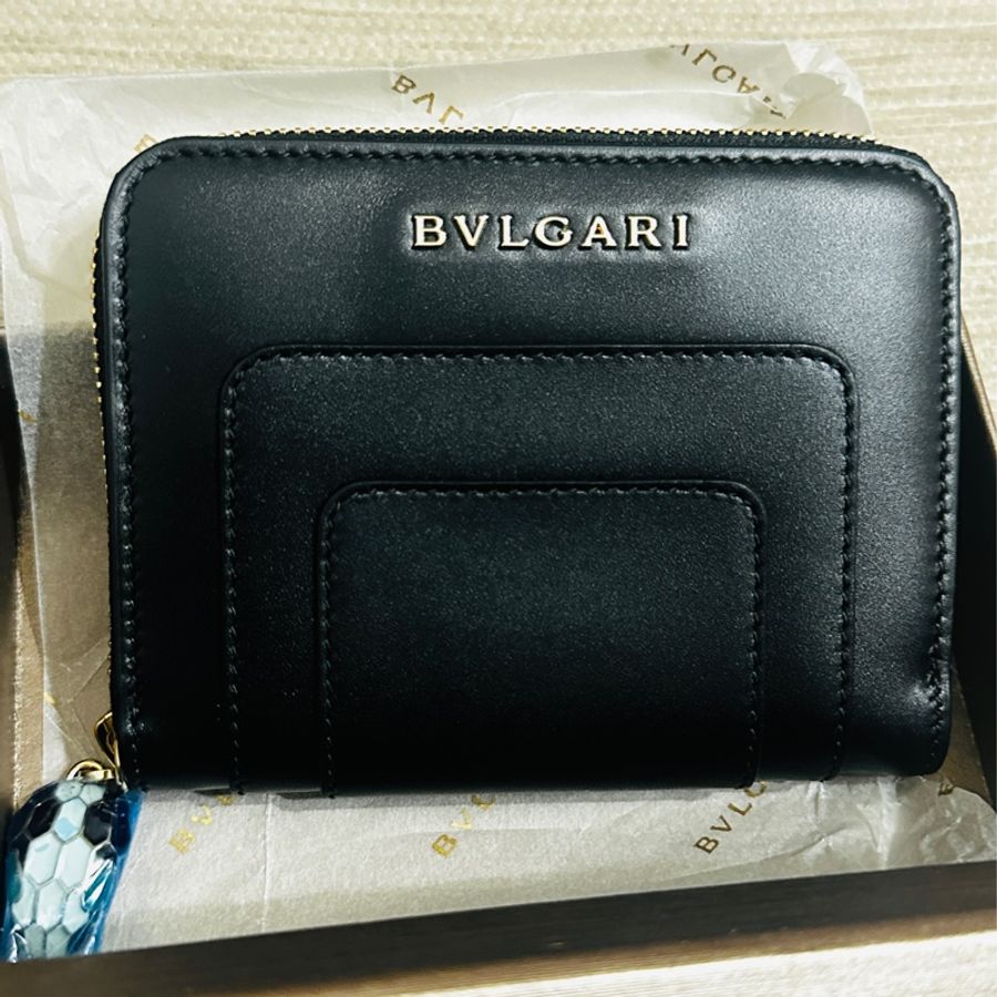 BVLGARI 寶格麗 Serpenti蛇頭短夾 零錢包 黑色卡片夾層-4