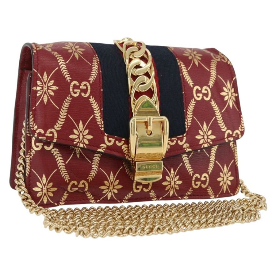【日本直送】GUCCI GG帆布Sylvie Sherry系列鏈條包,紅色皮革款,貨號494646,正品 BAZ806A-0