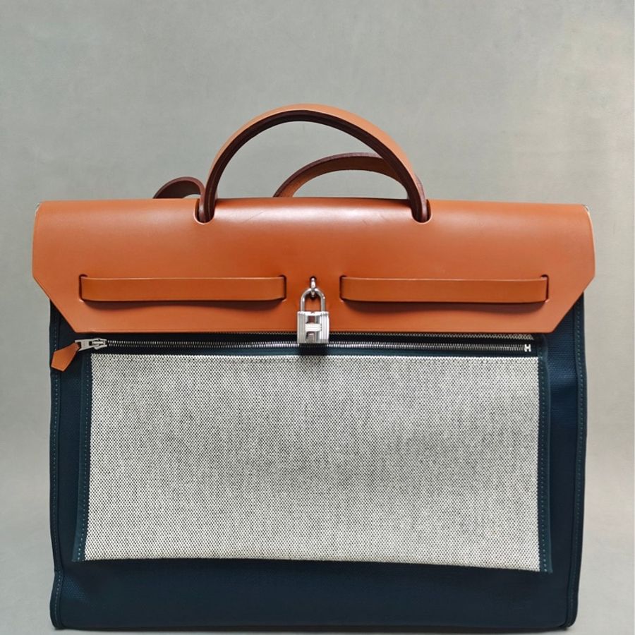 愛馬仕Hermes herbag39 棕色拼墨綠色-1