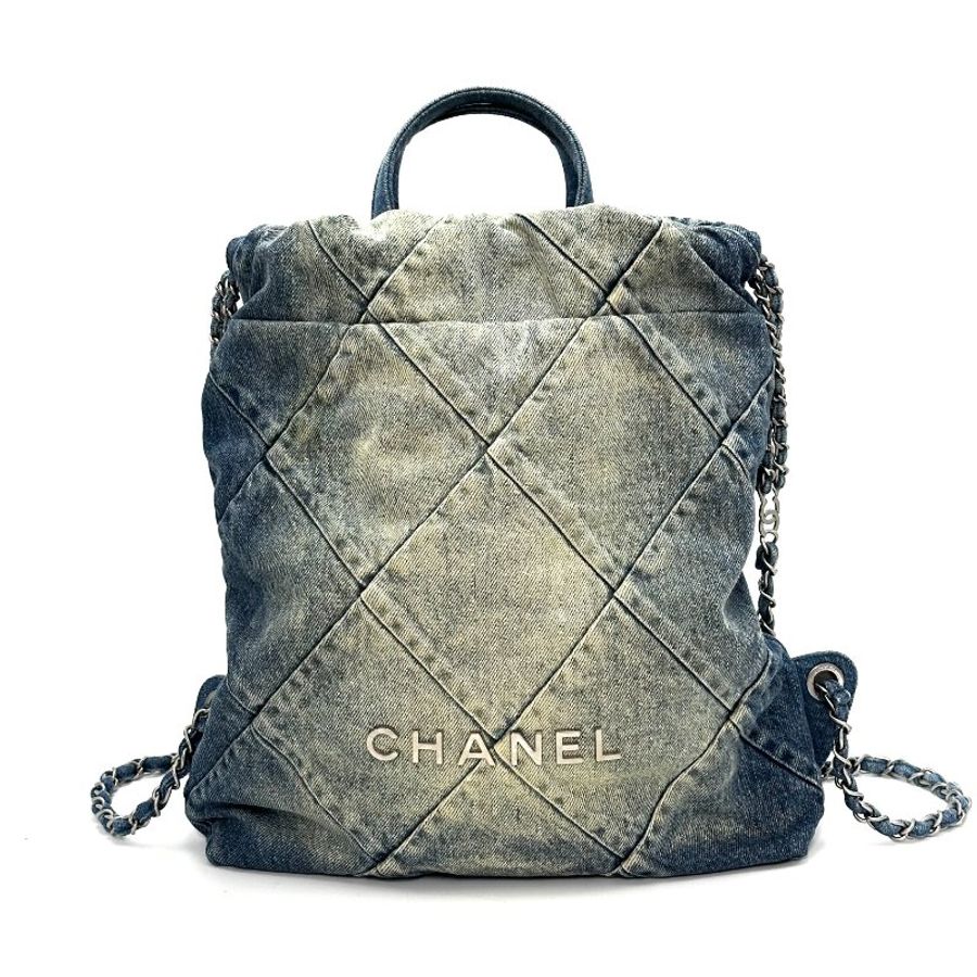 CHANEL 藍色牛仔22bag後背包32*34*8 99新配件盒子 塵袋-2