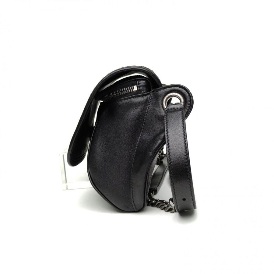 SAINT LAURENT 黑色羊皮銀扣NikiBodybag鉚釘款肩背包-1