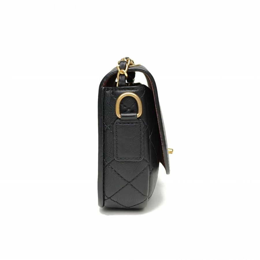CHANEL 黑色牛皮28開金扣19K二合一雙子星鏈條包肩背包-3