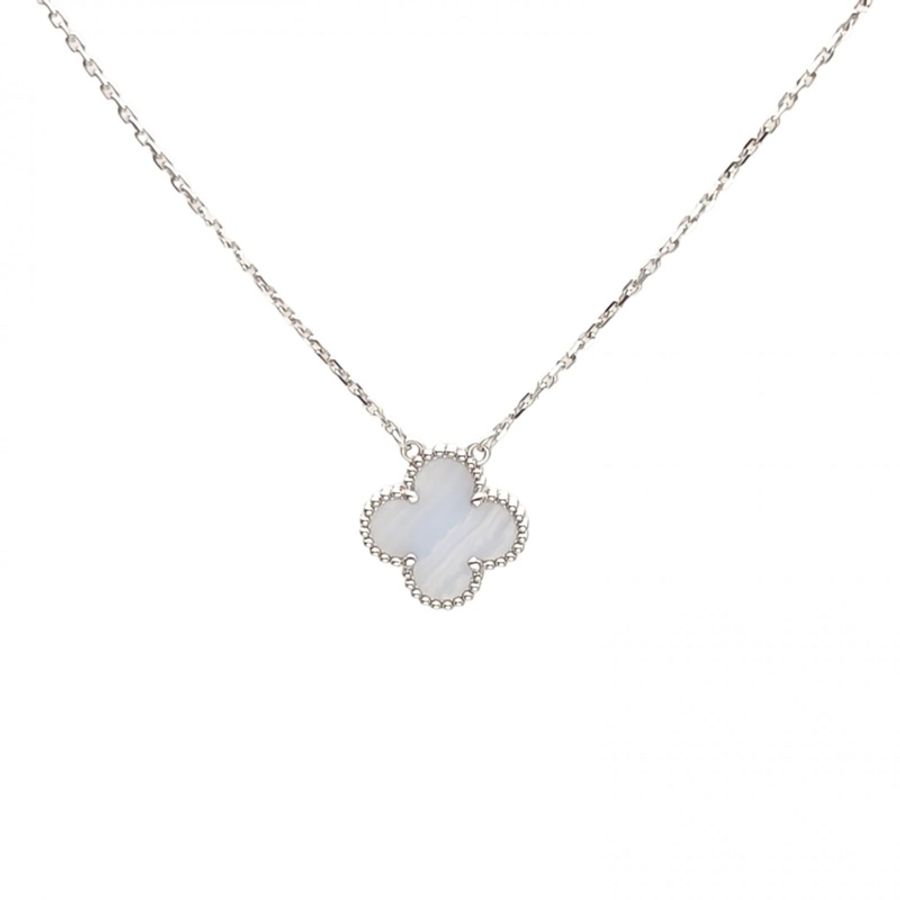VAN CLEEF&ARPELS VintageAlhambra中號單花項鏈新扣18K白金/紫玉髓-0