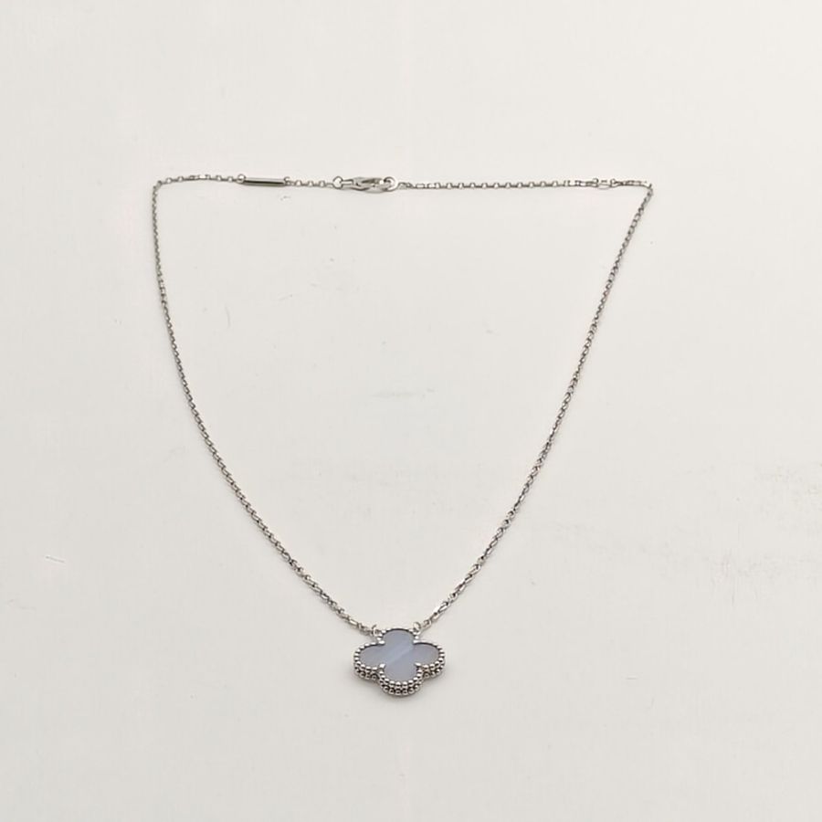 VAN CLEEF&ARPELS VintageAlhambra中號單花項鏈新扣18K白金/紫玉髓-4