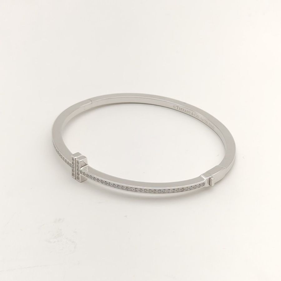 TIFFANY&CO 18K白金鑽石TiffanyT系列鉸鏈線圈手鐲18K鑲鑽-1