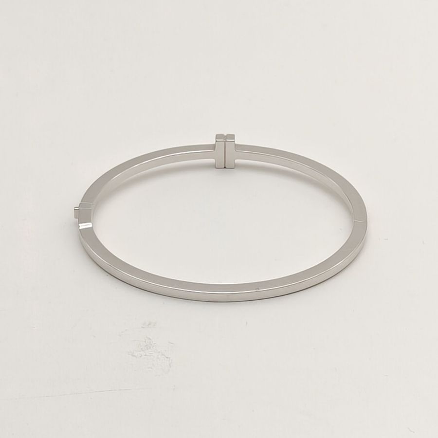 TIFFANY&CO 18K白金鑽石TiffanyT系列鉸鏈線圈手鐲18K鑲鑽-2