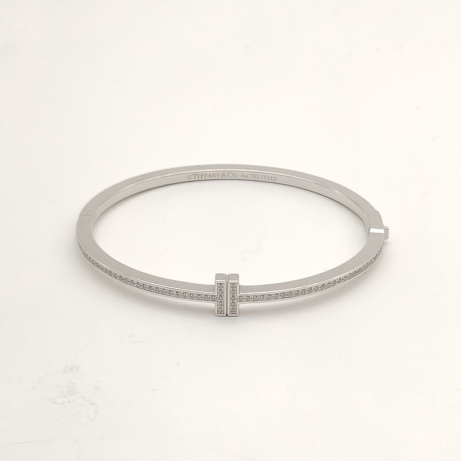 TIFFANY&CO 18K白金鑽石TiffanyT系列鉸鏈線圈手鐲18K鑲鑽-3