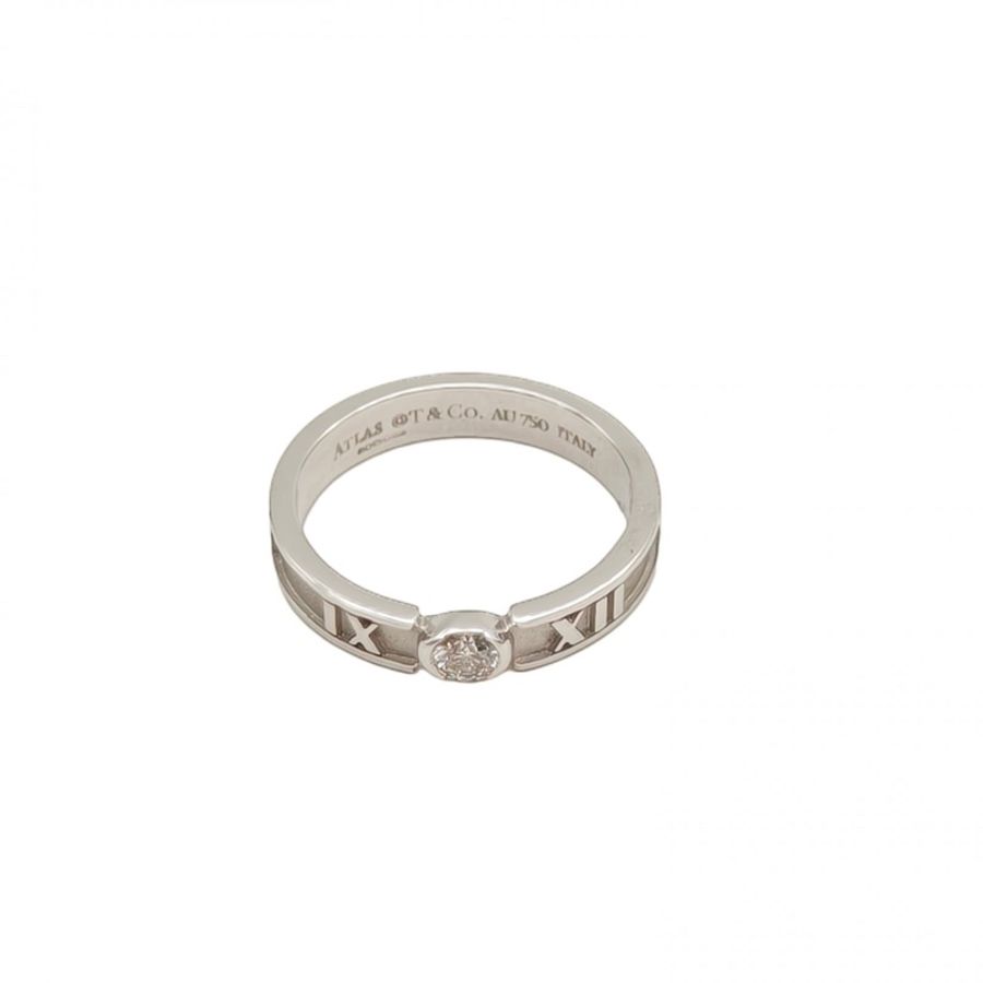 TIFFANY&CO 18K白金羅馬字母單鑽戒指48-0