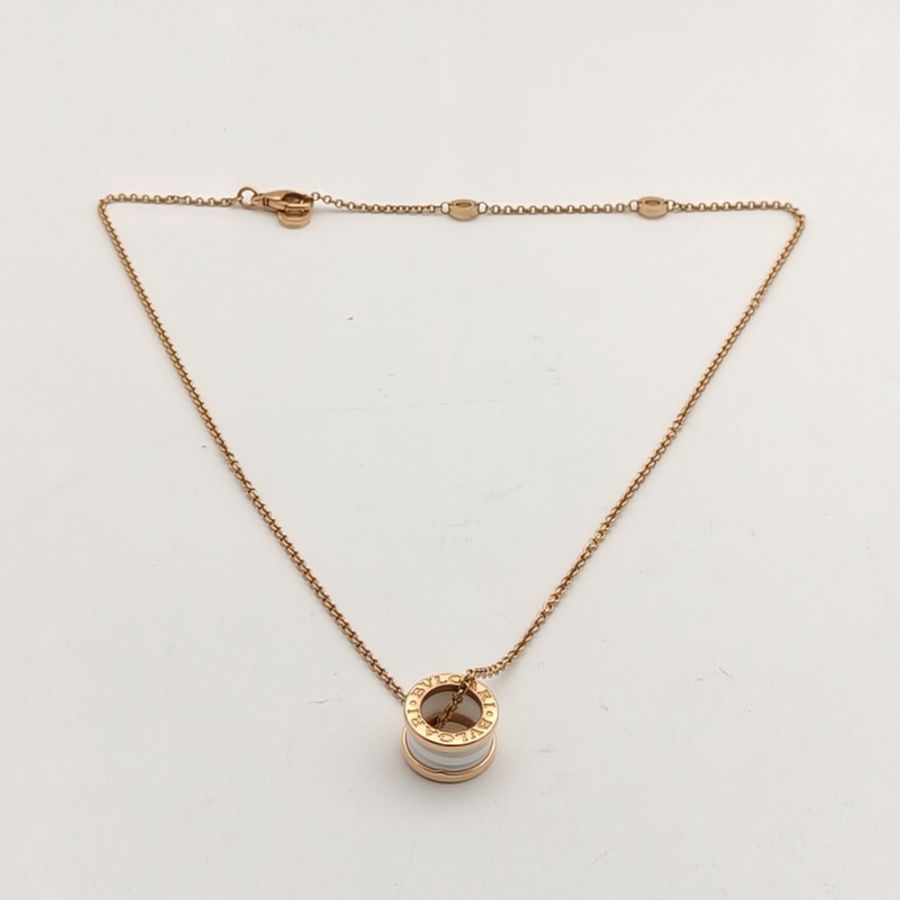 BVLGARI B.ZERO1彈簧項鏈三環扣18K玫瑰金/白陶瓷項鏈-4