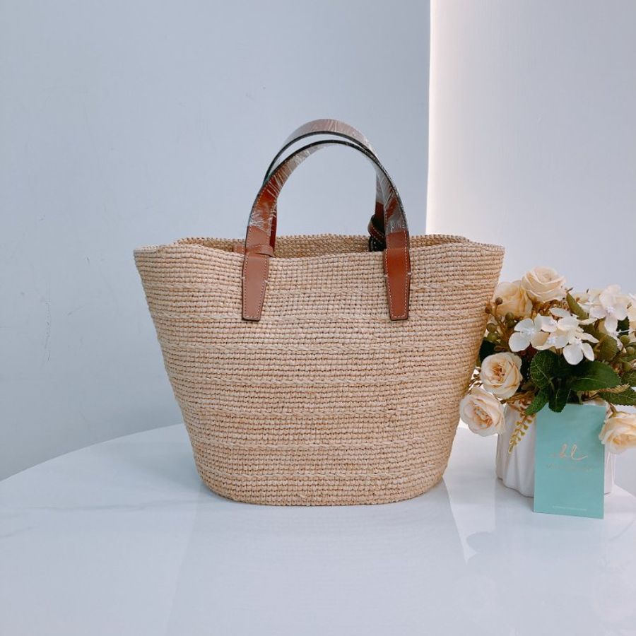MS0618 Celine 思琳 草編 草織 經典手提包 單肩包 棕色牛皮 金扣 Supple Panier Teen Raffia Beige Brown x GHW-1