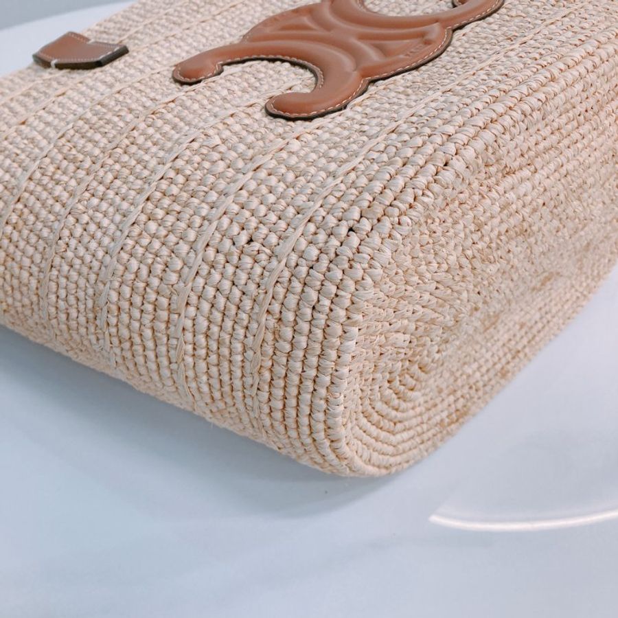 MS0618 Celine 思琳 草編 草織 經典手提包 單肩包 棕色牛皮 金扣 Supple Panier Teen Raffia Beige Brown x GHW-5