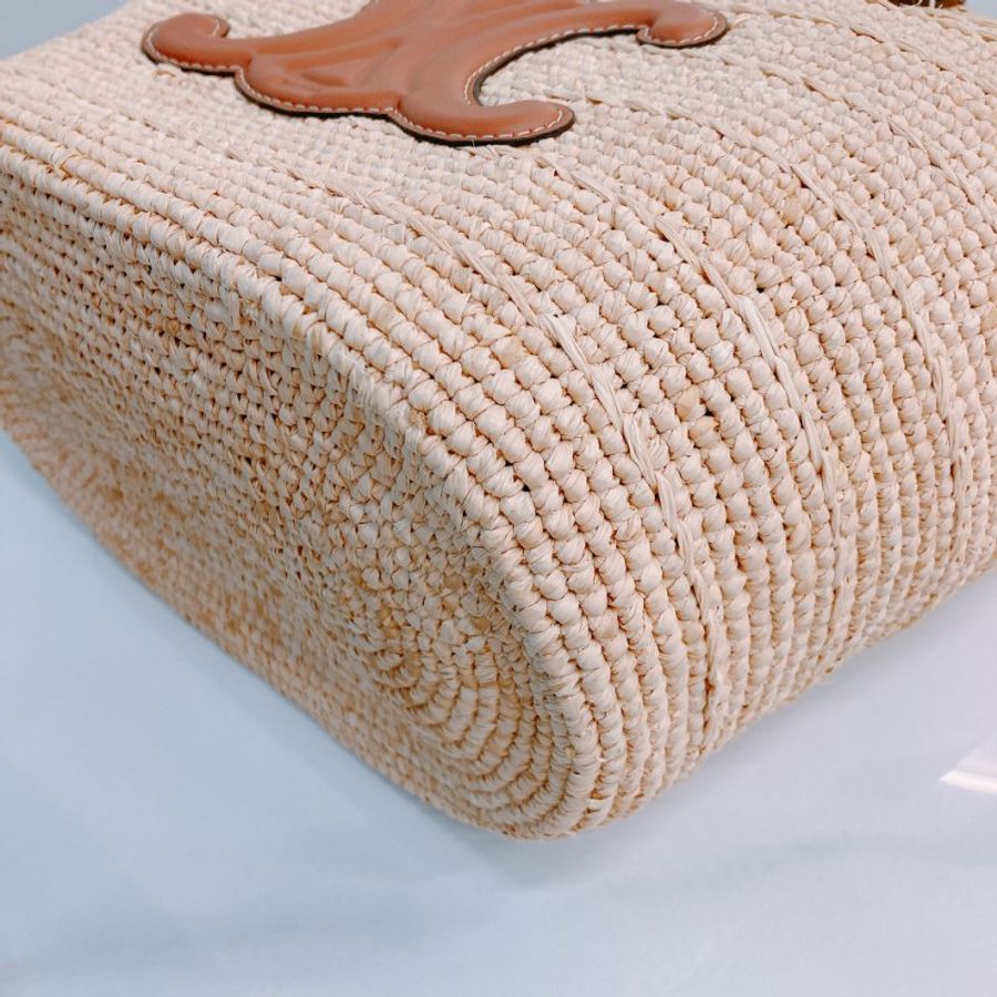 MS0618 Celine 思琳 草編 草織 經典手提包 單肩包 棕色牛皮 金扣 Supple Panier Teen Raffia Beige Brown x GHW-6