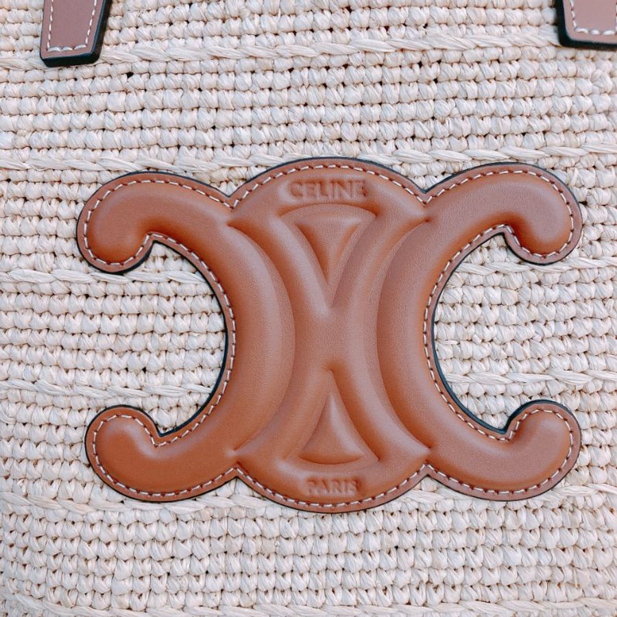 MS0618 Celine 思琳 草編 草織 經典手提包 單肩包 棕色牛皮 金扣 Supple Panier Teen Raffia Beige Brown x GHW-10