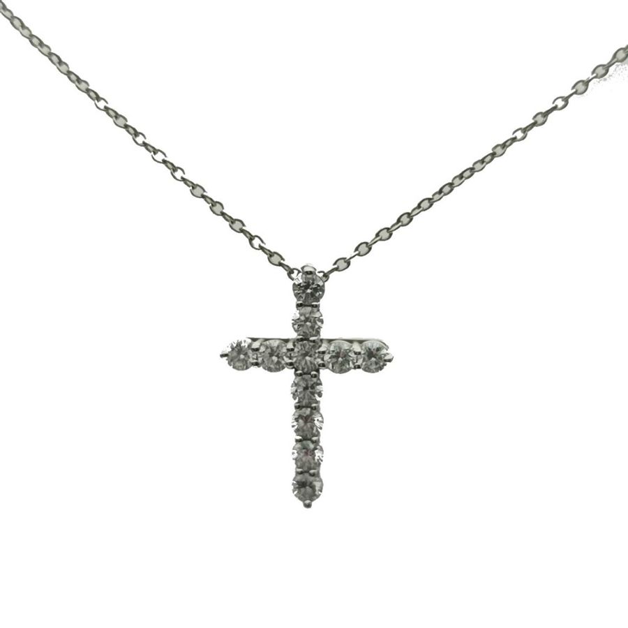 TIFFANY&CO 滿鑽十字架小號1.8cm鑽石/pt950項鏈-0