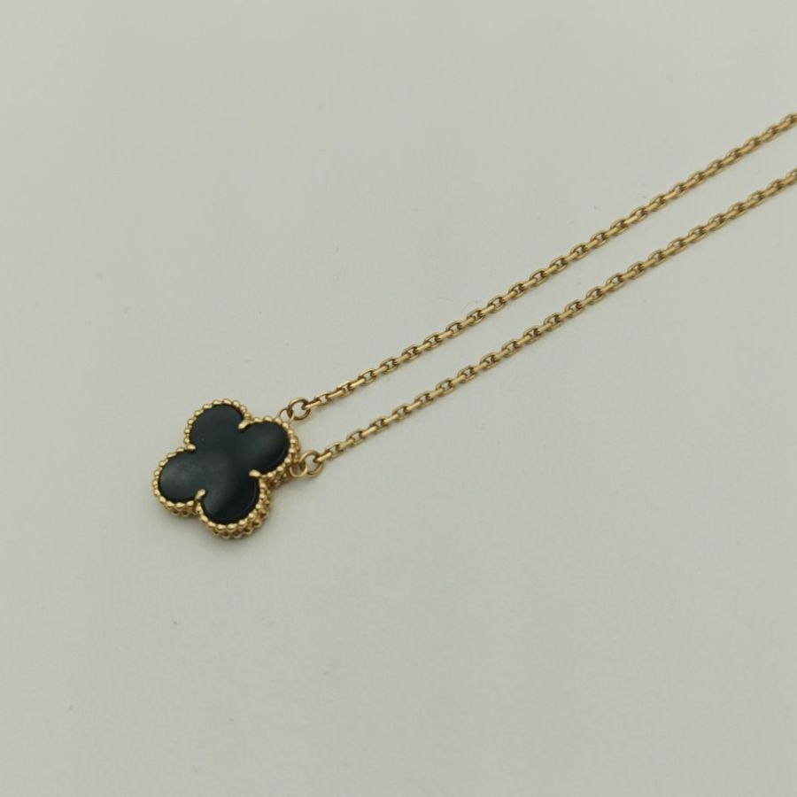 VAN CLEEF&ARPELS VintageAlhambra中號單花項鏈老扣18K黃金/縞瑪瑙-2