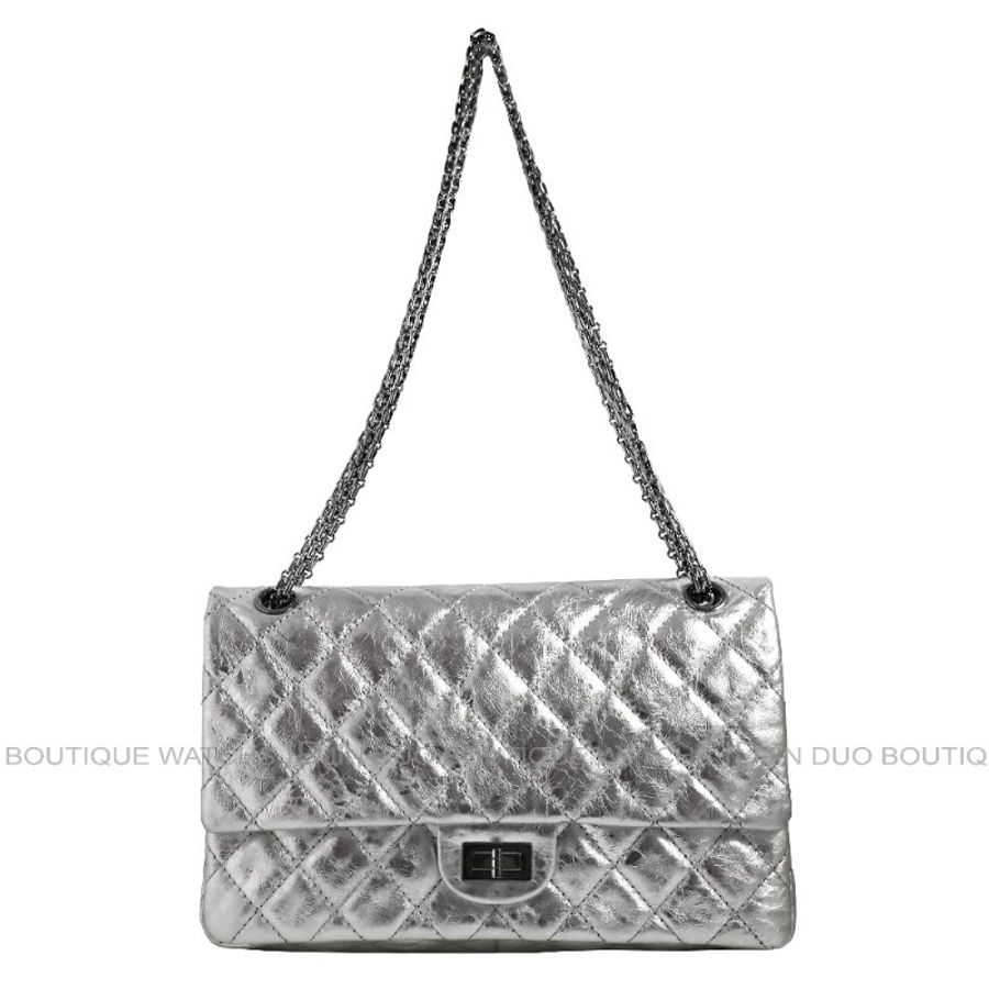 金鐸精品~2516 CHANEL香奈兒2.55復刻版226金屬銀色菱格紋仿舊小牛皮金屬鍊帶側肩背包 0 直購#斜背包#側背包#CHANEL#香奈兒#肩背包-0