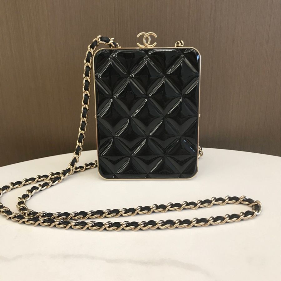 Chanel 黑金 夾子晚宴包 鏈條包-1