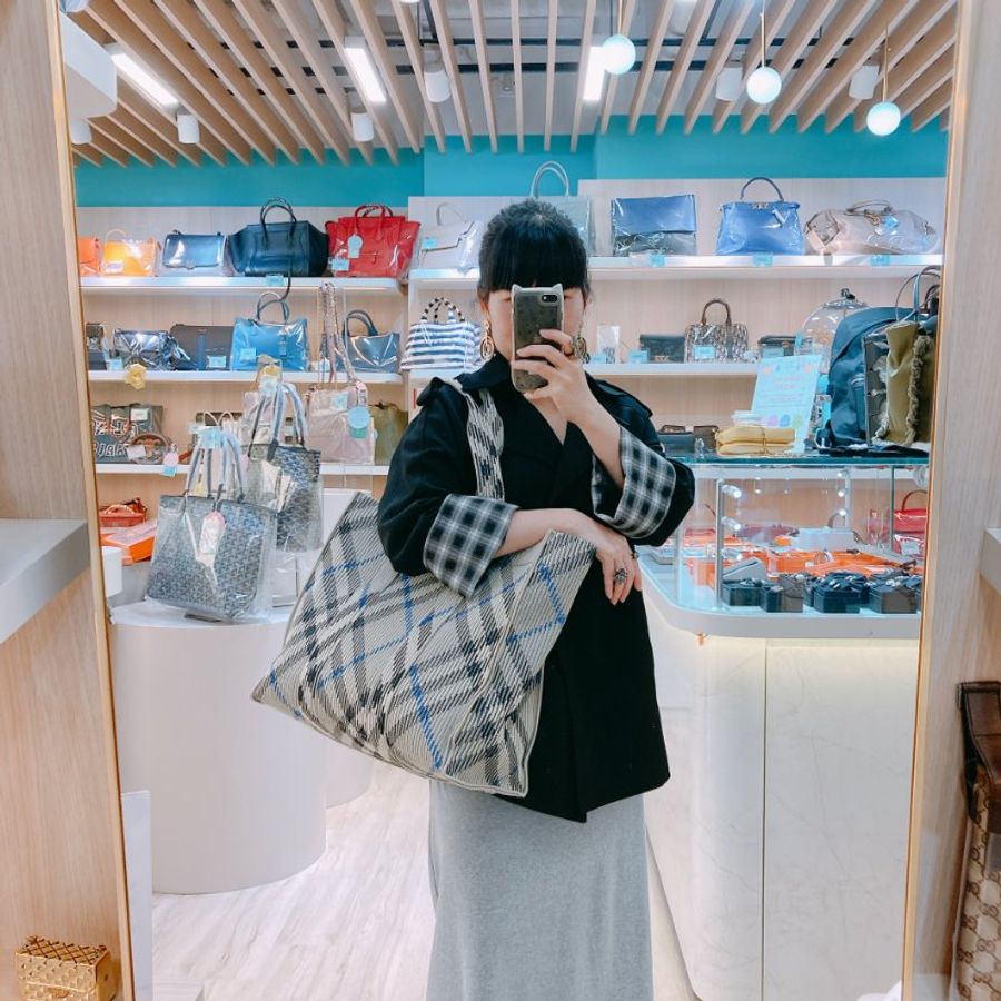MS0622 Burberry 博柏利 巴寶莉 帆布毛織 手提大包 灰色 亂紋 復古金扣 Check Knitted Tote Bag Medium 40cm Canvas Grey x GHW-14