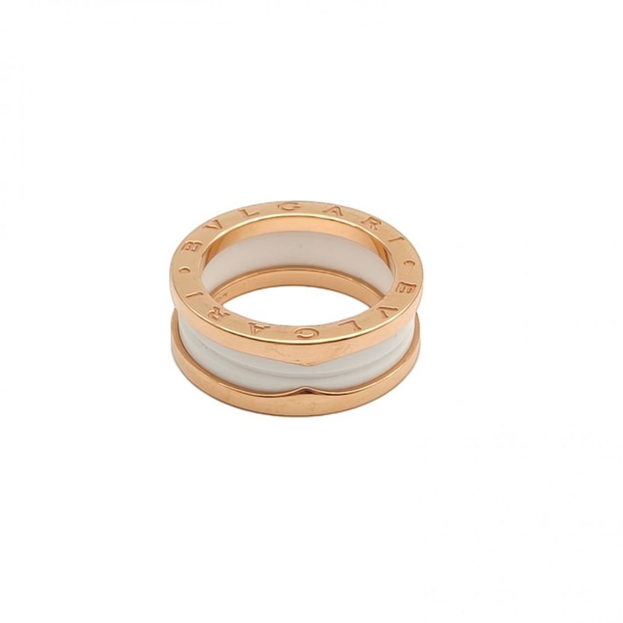 BVLGARI B.ZERO1彈簧戒指三圈18K玫瑰金/白陶瓷55-0