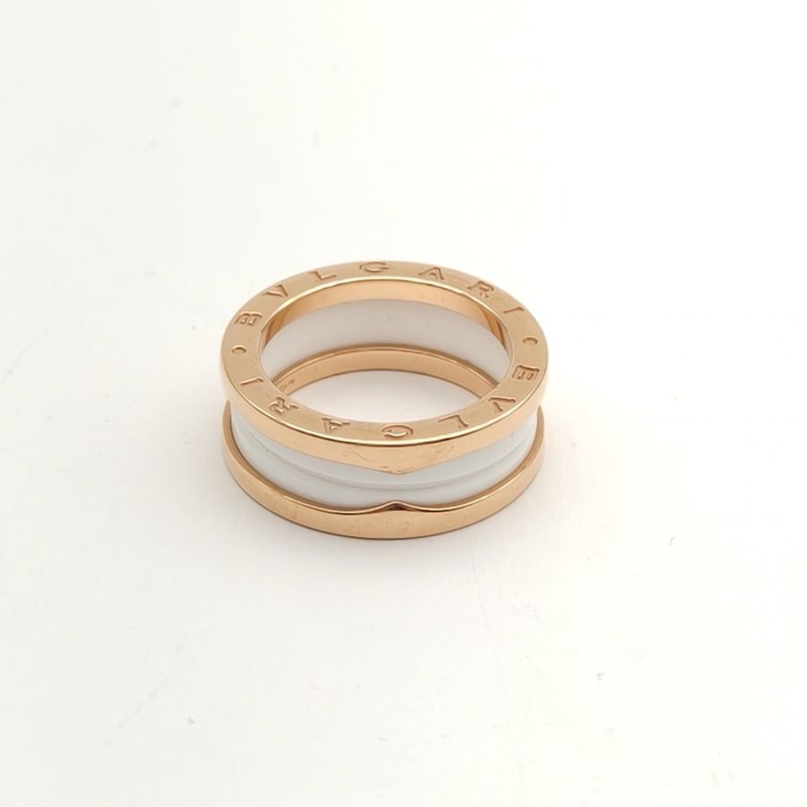 BVLGARI B.ZERO1彈簧戒指三圈18K玫瑰金/白陶瓷55-1