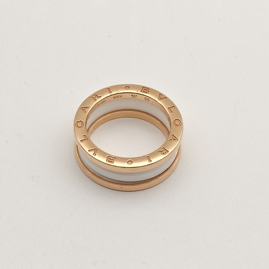BVLGARI B.ZERO1彈簧戒指三圈18K玫瑰金/白陶瓷55-2