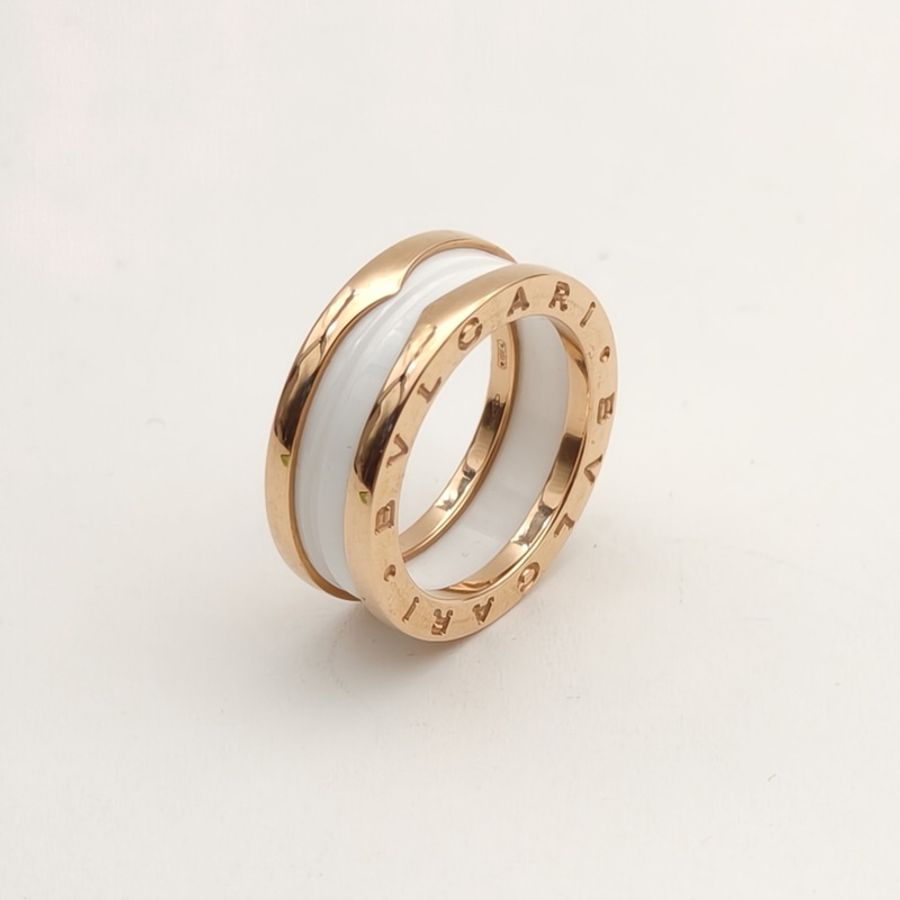BVLGARI B.ZERO1彈簧戒指三圈18K玫瑰金/白陶瓷55-3