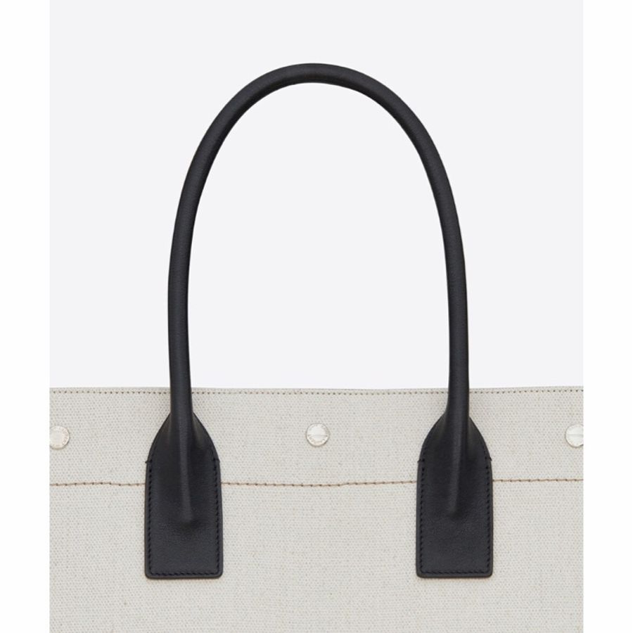 Saint Laurent 女士 RIVE GAUCHE亞麻和皮革托特包均碼碼常規、39 X 18 X 31CM-1