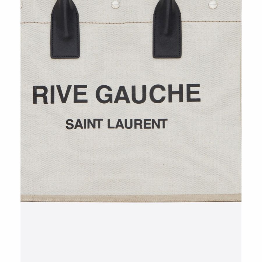 Saint Laurent 女士 RIVE GAUCHE亞麻和皮革托特包均碼碼常規、39 X 18 X 31CM-4