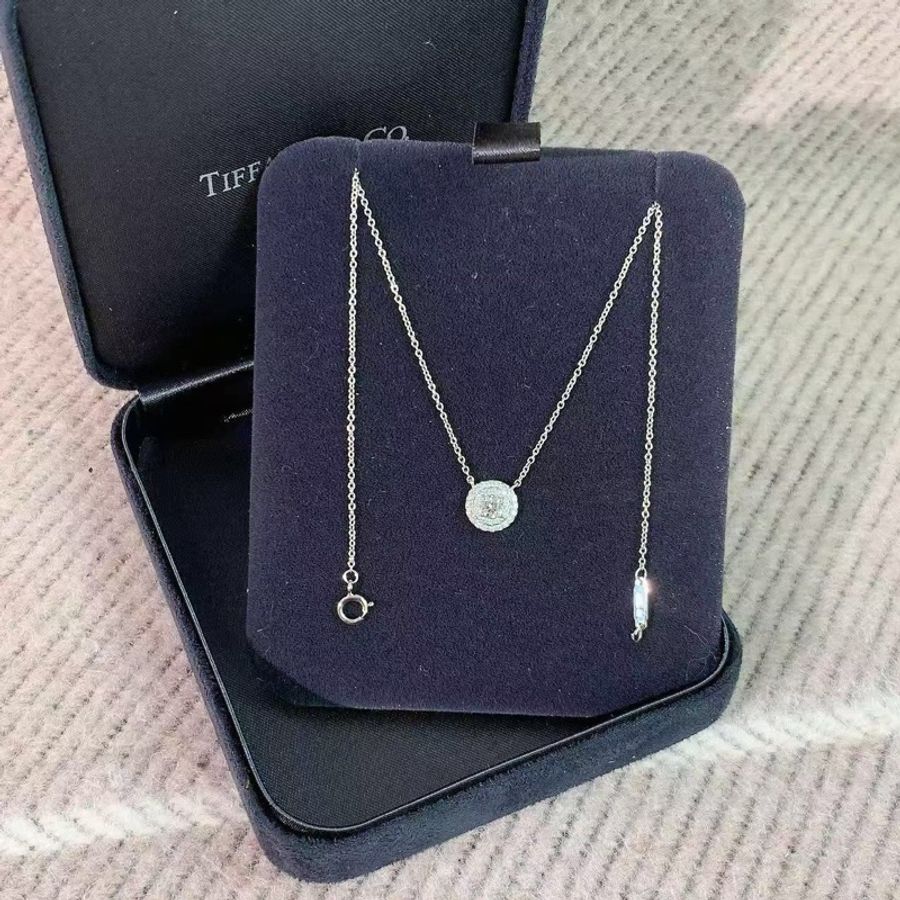 Tiffany蒂芙尼Soleste鉑金圍鑲鑽雙圈太陽花項鍊,上身超美-0