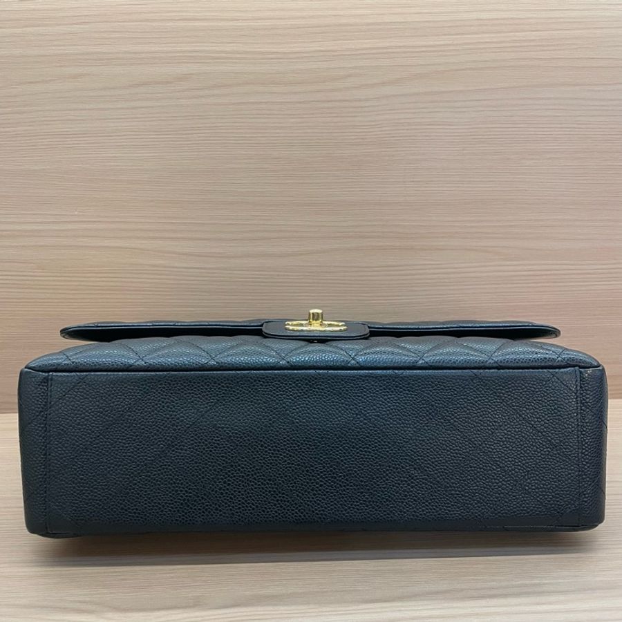 Chanel 黑金荔枝皮 超大號 cf 2011年 14開 鏈條單肩斜挎包 有塵袋 無卡無盒子 尺寸底長34*高21*寬10*-7