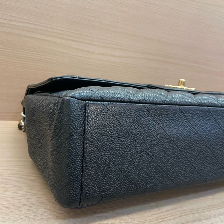 Chanel 黑金荔枝皮 超大號 cf 2011年 14開 鏈條單肩斜挎包 有塵袋 無卡無盒子 尺寸底長34*高21*寬10*-8