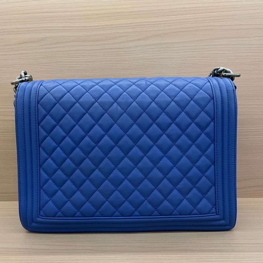 Chanel LEBOY 藍銀 羊皮大號2013年 17開 單肩斜挎鏈條包 有卡有塵袋 無盒子 尺寸底長30*高22*寬8*-1