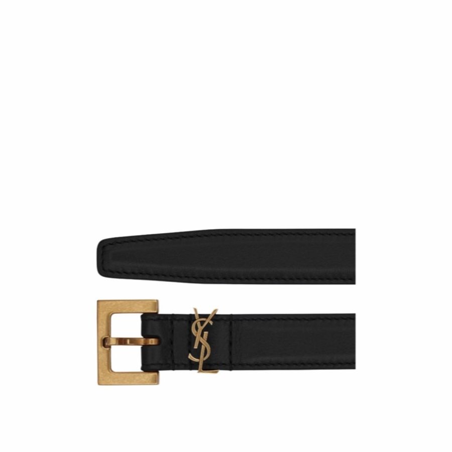 Saint Laurent 女士 MONOGRAM光面方扣窄腰帶65 70 75 80 85 90 95 100 105碼2cm-5