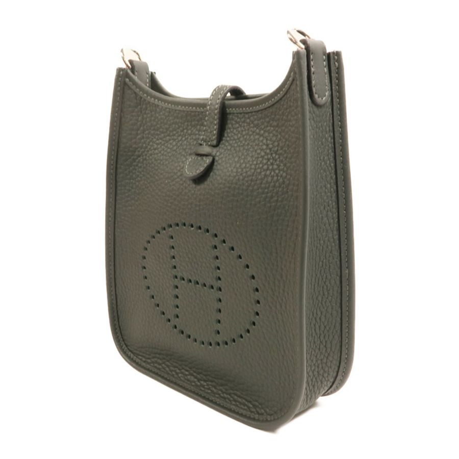 HERMES Clemence皮革Evelyne TPM銀扣肩背袋Vert Fonce-2